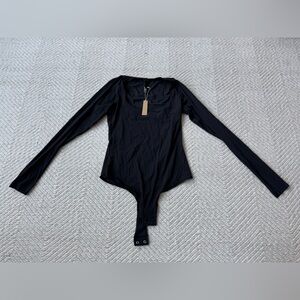 NWT Skims Jelly Shear Long Sleeve Black Bodysuit sz L